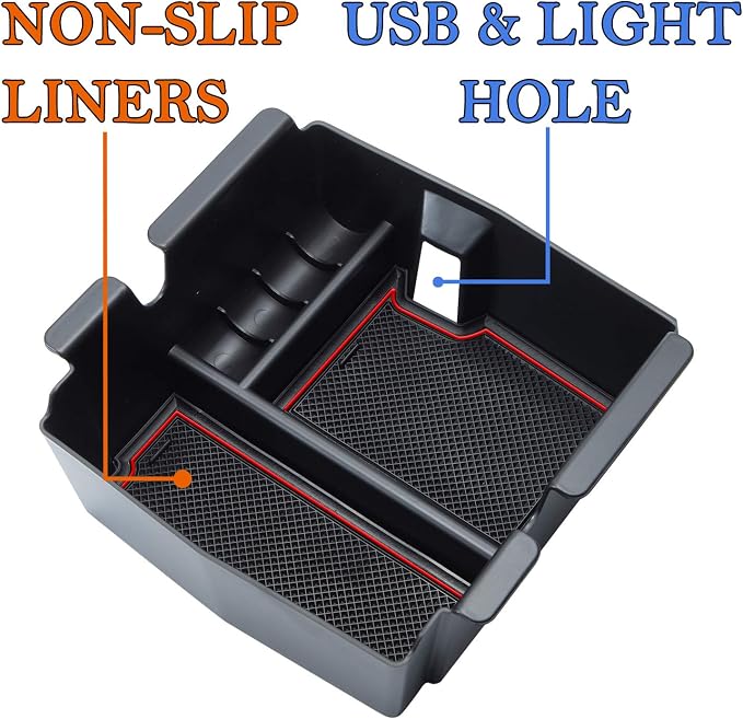 Compatible with Center Console Organizer Tray Jeep Wrangler JL/JLU 2018-2023 2024 2025 2026 and Jeep Gladiator JT Truck 2020-2023 2024 2025 2026 Insert Armrest Accessories (Not for JK/JKU)(Red Trim)