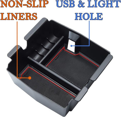 Compatible with Center Console Organizer Tray Jeep Wrangler JL/JLU 2018-2023 2024 2025 2026 and Jeep Gladiator JT Truck 2020-2023 2024 2025 2026 Insert Armrest Accessories (Not for JK/JKU)(Red Trim)