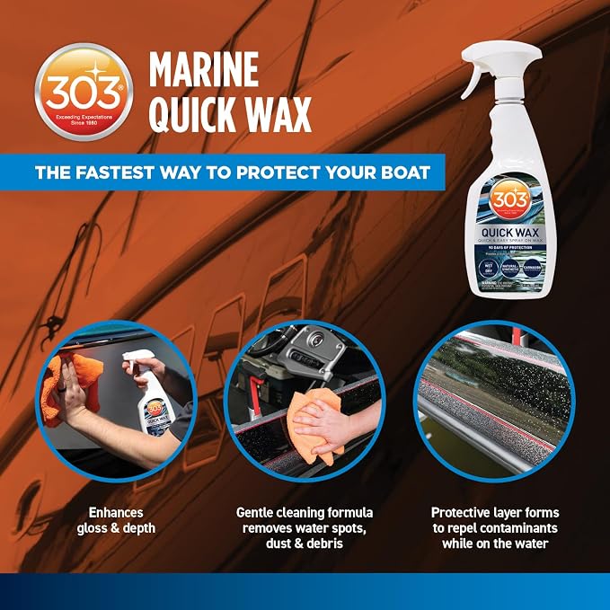 303 Marine Quick Wax for Fiberglass & Gelcoat, 32 oz | Enhances shine and gloss on fiberglass and gelcoat surfaces with an easy spray-on formula.