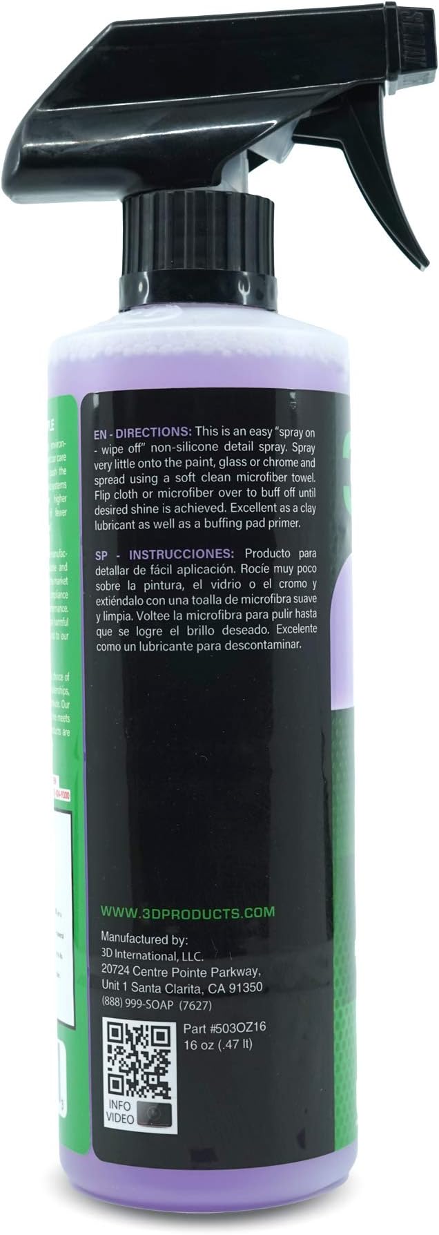 3D Spray Detailer - Silicone-Free Body Shop Detailer Spray for Freshly Painted Vehicles 16oz
