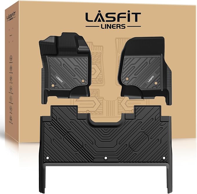 LASFIT Floor Mats for Ford F-150 2021-2026 | F150 Lightning 2022-2025 SuperCrew (Rear w/Fold Flat Storage) Carpet Floor All Weather Car Liners TPE Truck Mats - 1st and 2nd Row, 3pcs Black