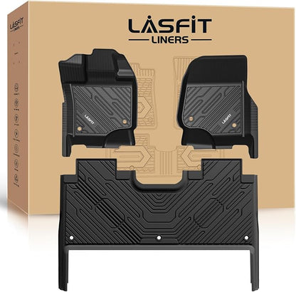 LASFIT Floor Mats for Ford F-150 2021-2026 | F150 Lightning 2022-2025 SuperCrew (Rear w/Fold Flat Storage) Carpet Floor All Weather Car Liners TPE Truck Mats - 1st and 2nd Row, 3pcs Black