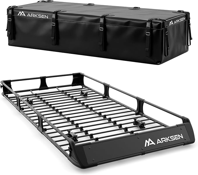 ARKSEN 2-in-1 Foldable Fairing Roof Rack Cargo Basket with Waterproof Bag, 82" x 39" Heavy Duty Steel Rooftop Carrier, 250 lbs Max Load, Fits SUV Truck Pickup for Kayaks, Canoes & Luggage
