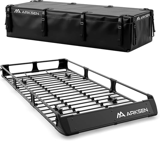 ARKSEN 2-in-1 Foldable Fairing Roof Rack Cargo Basket with Waterproof Bag, 82" x 39" Heavy Duty Steel Rooftop Carrier, 250 lbs Max Load, Fits SUV Truck Pickup for Kayaks, Canoes & Luggage