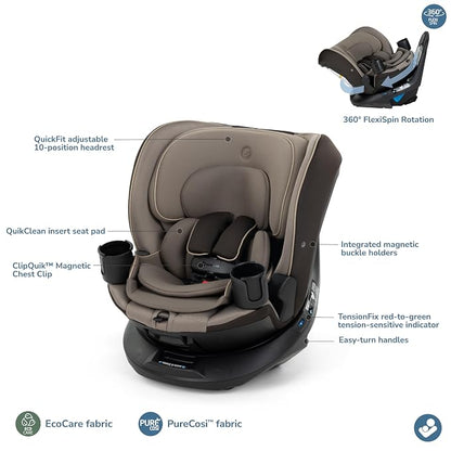 Maxi-Cosi Andi 360 Rotating All-in-One Baby Convertible Car Seat, Rear-Facing, Forward Facing Car Seat, Infant Toddler Booster, Easy Rotation, Tension System, Harness Adjust, Truffle