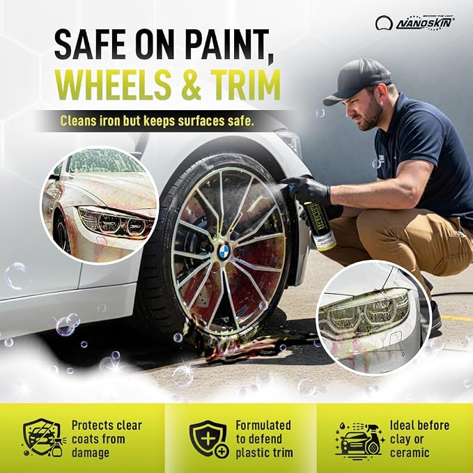 Nanoskin IRON FREE Paint, Wheel and Glass Decontamination Fall Out Remover 16 Oz. - Removes Iron Particles in Car Paint, Motorcycle, RV & Boat | Use before Clay, Wax or Car Wash for Car Detailing