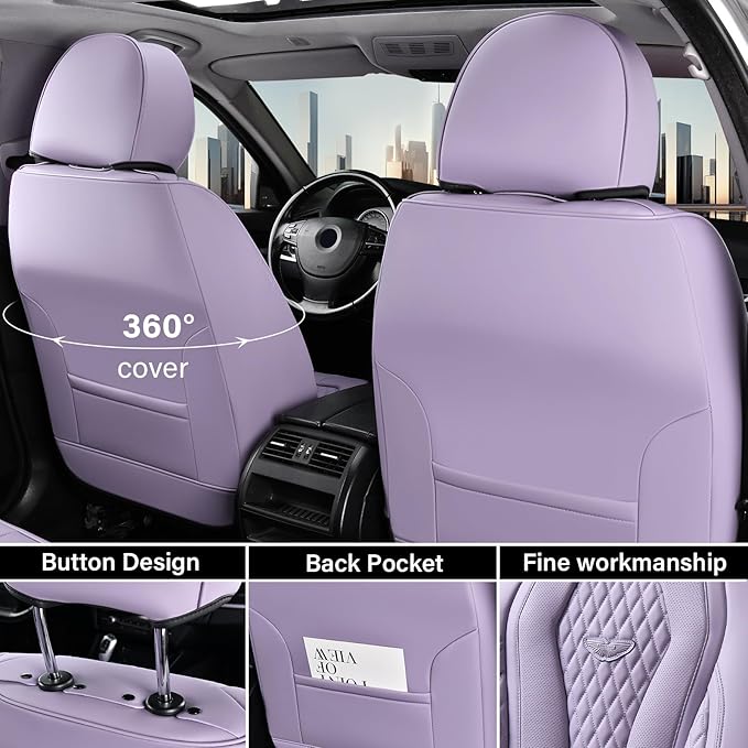 Coverado Car Seat Covers Full Set, Purple Seat Covers, Automotive Car Seat Cover, Car Seat Cushion, Car Seat Covers Front Seats Back Seat Covers, Car Seat Protector Universal Fit Most Cars