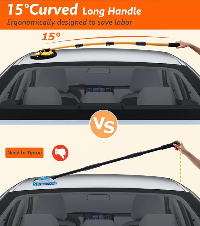 EVERRUSH 56.7" Car Wash Brush Mop Kit Microfiber Car Washing Sponge Mitt with Long Handle Car Cleaning Supplies Tools RV Washing Duster Exterior Scratch Free, Chenille Replacement Head Extension Pole