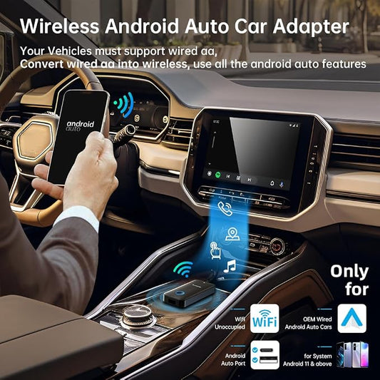 Wireless Android Auto Car Adapter Converts Wired AA 2016+ to Wireless, Plug and Play, 5.8GHz, 60FPS