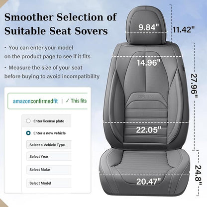 Coverado Car Seat Covers Full Set, Gray Seat Covers for Cars, Automotive Seat Covers, Waterproof Nappa Leather Front Seats and Back Car Seat Protector, Universal Fit for Most Cars SUV Trucks