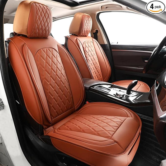 MIROZO Front Seat Covers Brown, Waterproof Car Seat Covers Faux Leather Automotive Seat Covers Car Seat Protector Vehicle Cushion Cover for Sedan, Truck and SUV Car Accessories(2PCS Front, Brown)