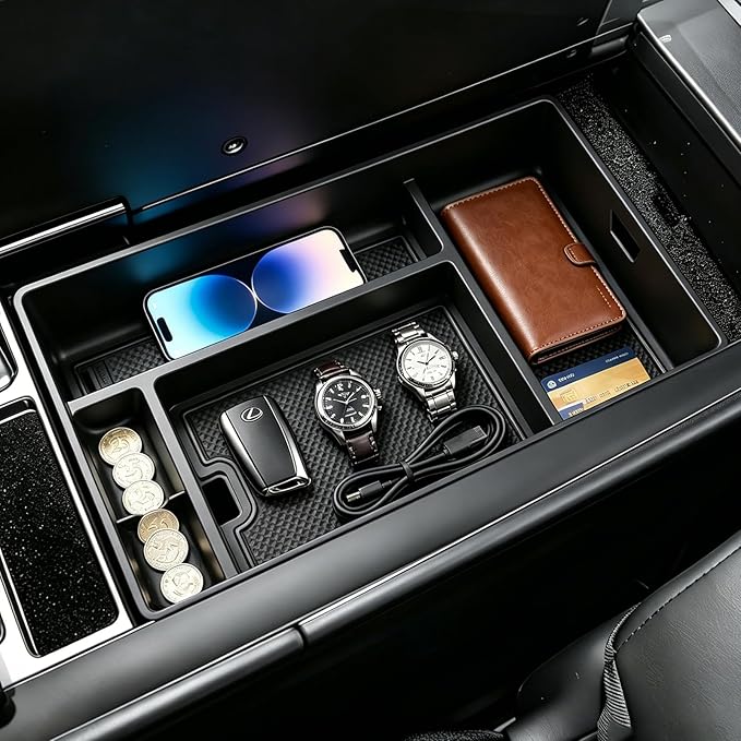 Autorder Center Console Organizer for 2022 2023 2024 2025 2026 Lexus NX NX 250/NX 350/NX 350h 450h+ Accessories Armrest Storage Box Secondary Insert Tray with Anti-Slip Mat