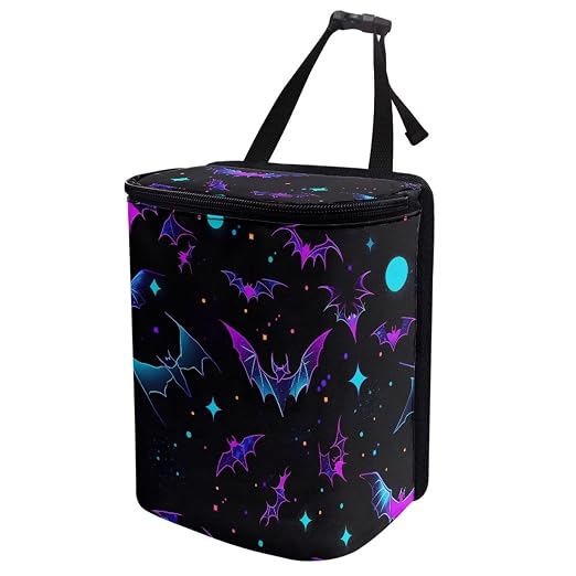 Colored Bats Stars Pattern Car Trash Can Leakproof Garbage Bag with Lid and Zipper 1.2Gal Trash Bin Hanging for Back Seat Halloween Car Accessories Universal Fit