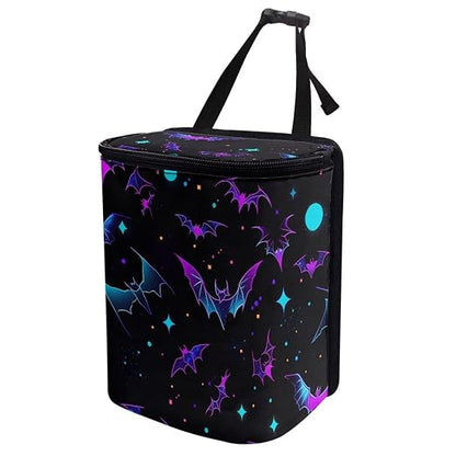 Colored Bats Stars Pattern Car Trash Can Leakproof Garbage Bag with Lid and Zipper 1.2Gal Trash Bin Hanging for Back Seat Halloween Car Accessories Universal Fit