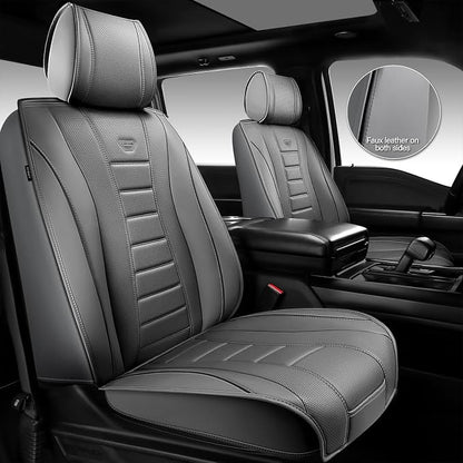 CAR PASS Nappa Leather Seat Covers, Universal FIT Piping Leather Car Seat Covers Full Set for Cars,SUV,Truck 3D Foam Waterproof Luxury Seat Covers 5 Seats, Comfort Durable Airbag Compatible All Gray