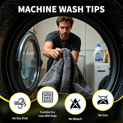 2-Pack Car Drying Towel 24"x40" - 10"x12" Detailing Pros & Home Users - 1300 GSM Microfiber Towels Absorbs Over 11lbs of Water Leaves No Streaks, Spots or Scratches Dries an Entire Vehicle