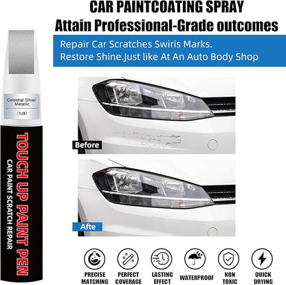 Celestial Silver Metallic(1J9) Car Touch Up Paint for Toyota 2-in-1 Car Scratch Repair Pen with Fine Tip&Brush, DIY Color-Code Matched Auto Paint for Rock Chips Door Scratches Paint Nicks Bumper Marks