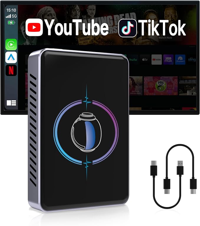 4-in-1 Wireless CarPlay & Android Auto Adapter, Screen Mirroring & HDMI Output for Cars with OEM Wired iPhone/Android, Plug & Play