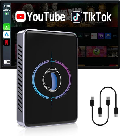 4-in-1 Wireless CarPlay & Android Auto Adapter, Screen Mirroring & HDMI Output for Cars with OEM Wired iPhone/Android, Plug & Play