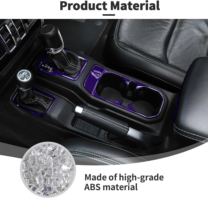 Voodonal for JL 4WD Shift Knob Gear Shift Bezel Front Cup Holder Center Armrest Switch Lock Hole Cover Trim Kits Fit for 2018-2024+Jeep Wrangler JL JLU Gladiator JT Interior Accessories 4pcs Purple