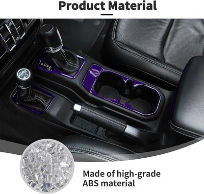 Voodonal for JL 4WD Shift Knob Gear Shift Bezel Front Cup Holder Center Armrest Switch Lock Hole Cover Trim Kits Fit for 2018-2024+Jeep Wrangler JL JLU Gladiator JT Interior Accessories 4pcs Purple
