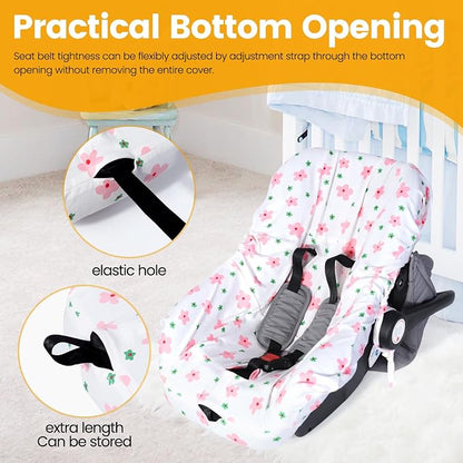 Orzbow Infant Car Seat Cover Liner, 100% Cotton Newborn Carseat Protective Cover, Breathable Prevent Wear & Dirt Suitable Travel Systems (0-12m), Easy to Clean, Machine Washable, Pink