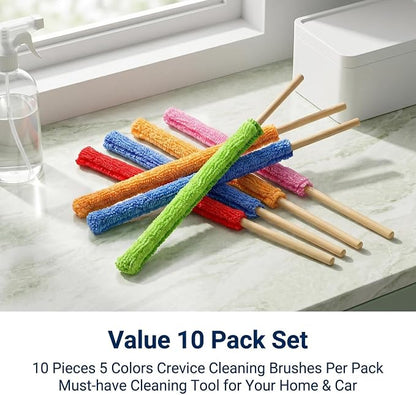 10-Pack 10.24 inch Microfiber Detail Duster Sticks, Reusable Mini Gap Dust Cleaner Crevice Tool, Fan Blade Brush for Car Air Vents, Window Blinds & Small Spaces