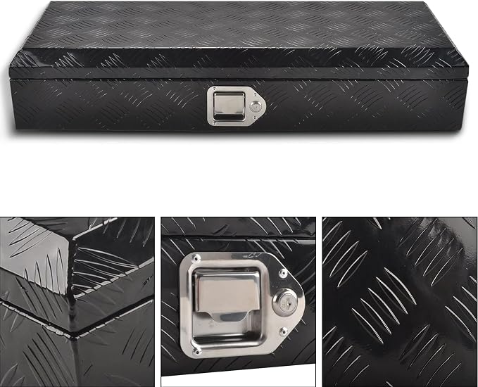 34.5 Inch Aluminum Truck Bed Tool Box 5 Bar Tread Waterproof Truck Tool Boxes Storage Organizer with Lock & Keys, Black(34.5"x12.75"x6.4")