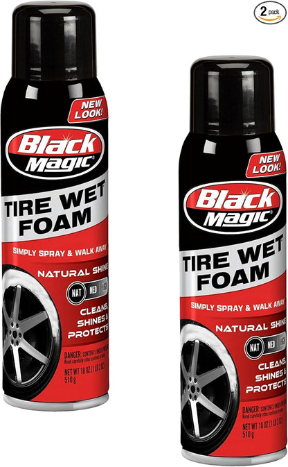 Black Magic 120269 Tire Wet Foam - Specially Formulated Thick Tire Spray Foam Clings to Tires to Dissolve & Clean Dirt while Shining & Protecting, 18 Fl. Oz. (Pack of 2)