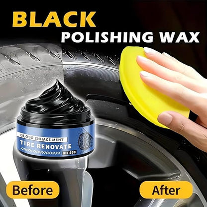 Car Tire Shine - 50g, Long Lasting Nourish Wax with Sponge | Tire Paste for Blackening, Durability, and Maintenance, Car Motorcycle Gloss Protection Detailing