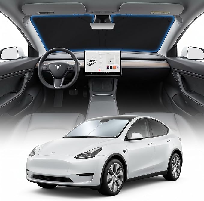 for Tesla Model 3/Y Sun Shade Windshield Cover - Custom Fit 3/Y Accessories 2016-2025 2026 Sunshade Foldable UV Protection & Heat Shield Sun Visor Accessories