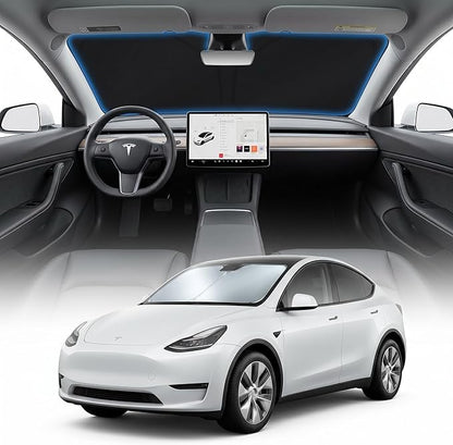 for Tesla Model 3/Y Sun Shade Windshield Cover - Custom Fit 3/Y Accessories 2016-2025 2026 Sunshade Foldable UV Protection & Heat Shield Sun Visor Accessories