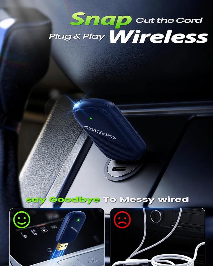 Wireless CarPlay Adapter for iPhone - Wired to Wireless CarPlay Dongle with USB-A/USB-C, Gold-Plated USB, Low Latency, Auto Reconnect, Mini Plug & Play Adapter for OEM Wired Cars 2016+