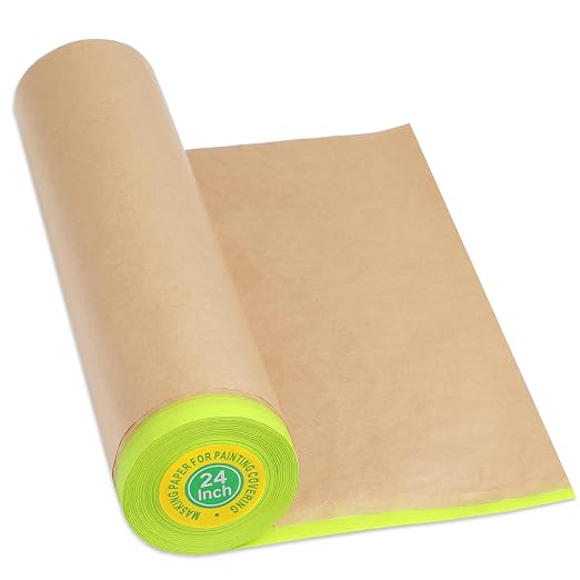 MyLifeUNIT Masking Paper, Automotive Masking Paper Roll with Tape for Painting Protection Covering (1 Rolls, 24 inch x 50 feet)