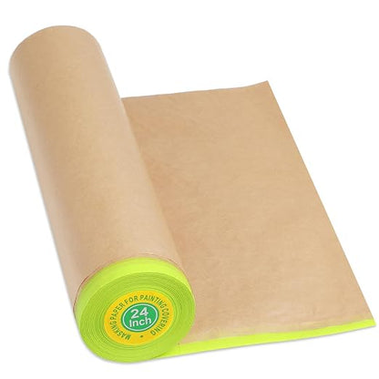 MyLifeUNIT Masking Paper, Automotive Masking Paper Roll with Tape for Painting Protection Covering (1 Rolls, 24 inch x 50 feet)