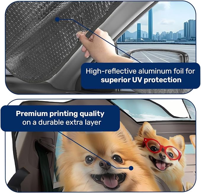 GENANY Pomeranian Family Windshield Cover for Car SUV Truck (55x30 Inches), Foldable Heat Shield, Shades for Front Windows, Protector Blocks UV, Car Decor