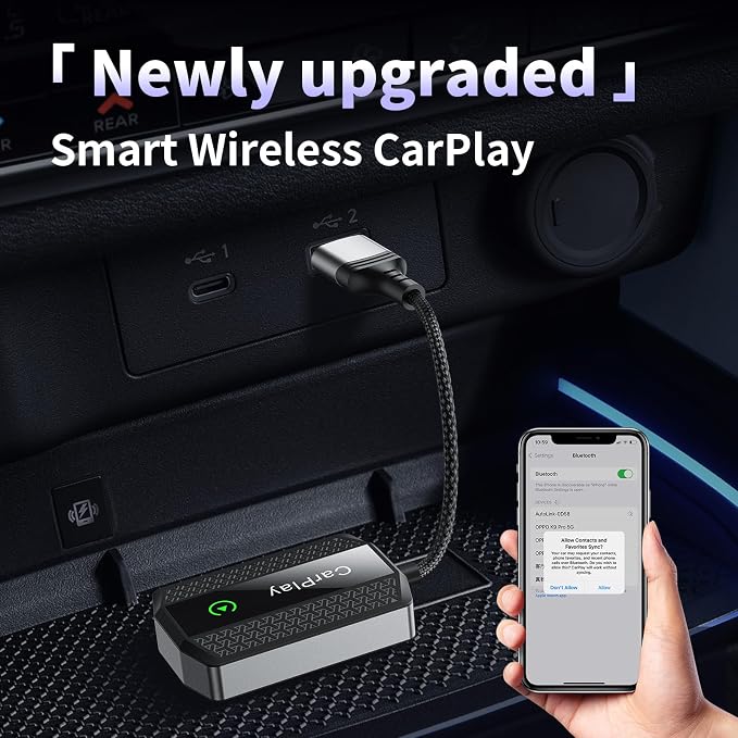 Upgrade Wireless CarPlay Adapter - Converts Wired to Wireless for iPhone, Compatible with iOS 10+ and Cars from 2016, Plug & Play, Stable Control, Mini Size with Extension Cable USB & USB Type-C