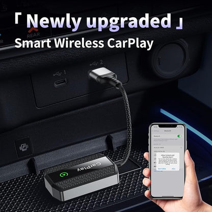Upgrade Wireless CarPlay Adapter - Converts Wired to Wireless for iPhone, Compatible with iOS 10+ and Cars from 2016, Plug & Play, Stable Control, Mini Size with Extension Cable USB & USB Type-C