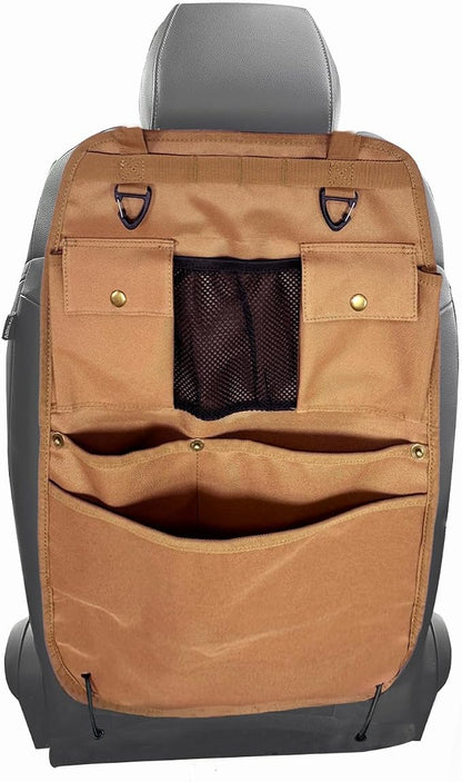 Car Seat Back Organizer with Multiple Pockets and Hooks (brown)