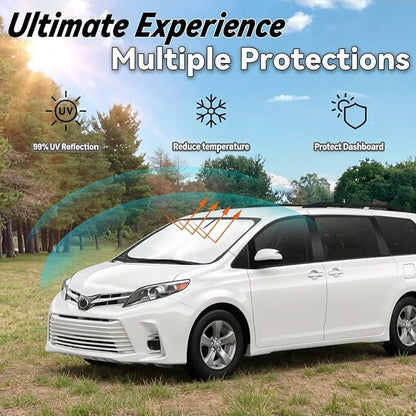 Windshield Sun Shade for 2021-2026 Toyota Sienna Accessories, Car Front Window Sun Visor & Heat Shield | 240T Sunshade Protection Blocks UV Rays Keep Your Car Cooler