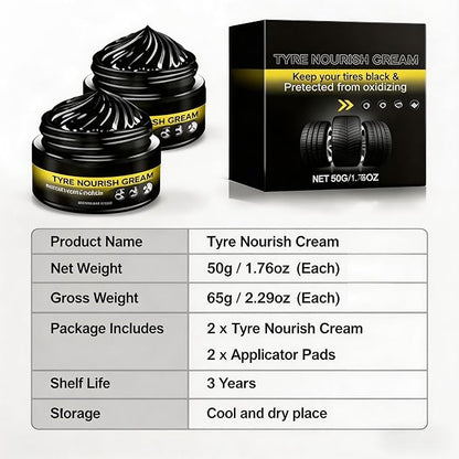Tyre Nourish Cream, Professional Car Tire Wax for Instant Black Gloss and Long Lasting Shine, UV Protection and Waterproof Refurbish Coating for Tire Cracking Prevention and Maintenance (2PCS)