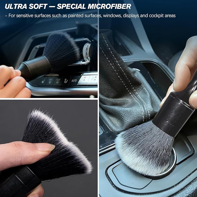 Car Detailing Brushes Set, 8-Piece Auto Detail Cleaning Brush Tool Kit in Ultra-Soft/Middle/Hard, Crevice Brush for Car Interior & Exterior, Leather, Air Vents, Emblems, Wheels Wash & Care