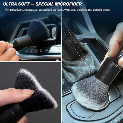 Car Detailing Brushes Set, 8-Piece Auto Detail Cleaning Brush Tool Kit in Ultra-Soft/Middle/Hard, Crevice Brush for Car Interior & Exterior, Leather, Air Vents, Emblems, Wheels Wash & Care