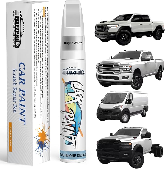 Bright White(PW7/GW7) Touch Up Paint for Ram, Exact Color Match Car Paint Scratch Repair Remover Pen Kit Fix Vehicle Chips and Automotive Nicks Scuff