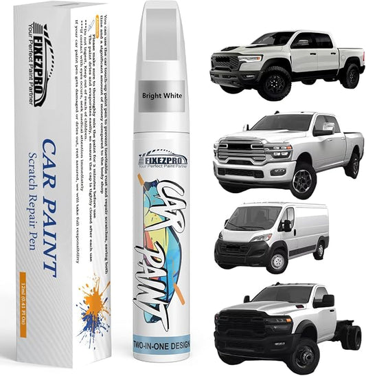 Bright White(PW7/GW7) Touch Up Paint for Ram, Exact Color Match Car Paint Scratch Repair Remover Pen Kit Fix Vehicle Chips and Automotive Nicks Scuff