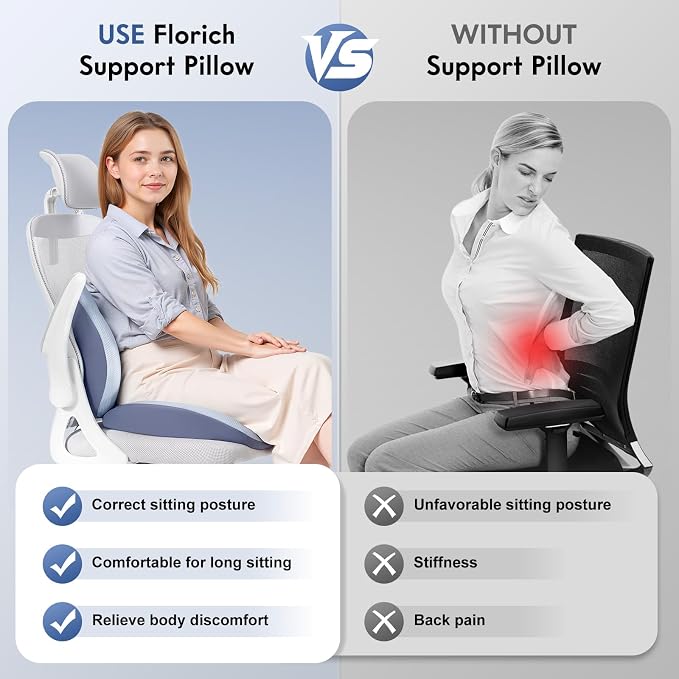 FLORICH Seat Cushion and Lumbar Support Pillow for Office Chair Car, Ergonomic Memory Foam Back Support for Office Gaming Chair Driving Seat Wheelchair, Relieves Neck, Back & Sciatica Pain – Blue