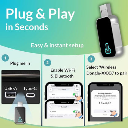 Wireless CarPlay Adapter for iPhone, Aluminum Cooling Carplay Receiver | Aluminum metal fast cooling, anti-interference stable connection, no lag audio, instant auto reconnect