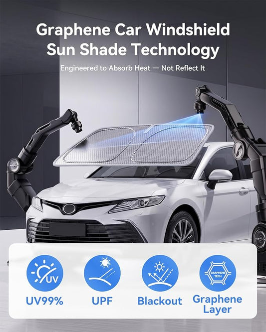 helloleiboo Windshield Sun Shade for Toyota Camry 2018-2026 Graphene Honeycomb Heat Shield with UV Protection Foldable Custom Fit Front Window Sunshade Silver 58" x 28"