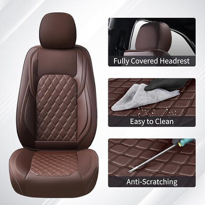 Huidasource Front Seat Covers Fit for Toyota Tacoma 2016-2023 SR SR5 Limited TRD Sport/Pro/Off Road All Cab Front Row, 360° Full-wrap Leather Automotive Car Seat Cushion Cover (Front Pair/Coffee)
