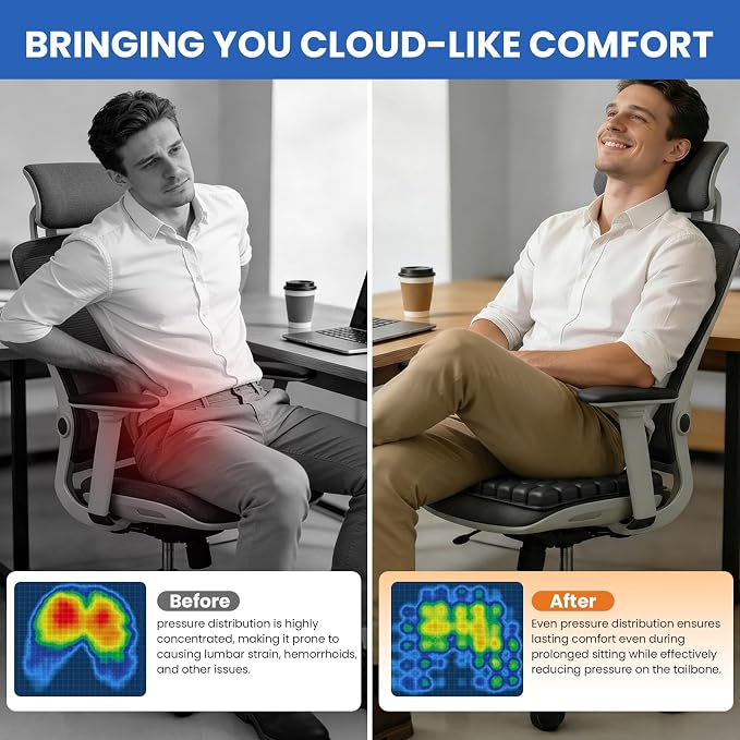 JUMPOW Inflatable Seat Cushion for Travel & Office Chairs, Pressure Relief Air Travel Cushion with Pump for Long Sitting, Car Seats, Airplane Travel Seat Cushion, Portable & Comfortable
